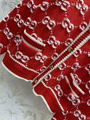 Fortok Gucci GG Jacquard V-neck Knitted Cardigan Red  - 4
