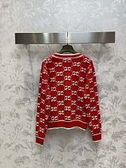 Fortok Gucci GG Jacquard V-neck Knitted Cardigan Red  - 2