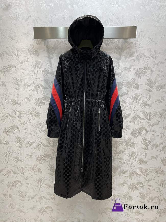 Fortok Gucci Monogram-pattern Side-stripe Shell Coat - 1
