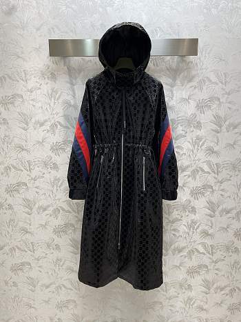 Fortok Gucci Monogram-pattern Side-stripe Shell Coat