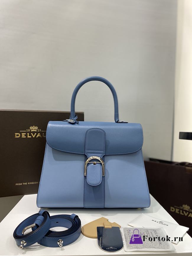 Fortok Delvaux Brillant Box Leather Bag in Blue 28cm - 1