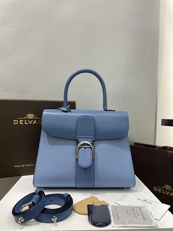 Fortok Delvaux Brillant Box Leather Bag in Blue 28cm