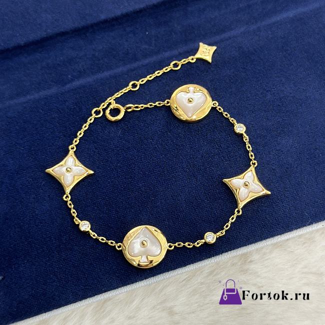 Fortok Louis Vuitton Presbyopia Peach Heart White Fritillary Bracelet Gold - 1