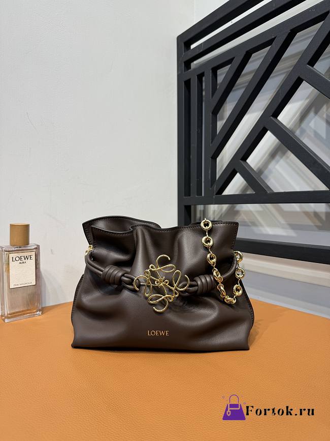 Fortok Loewe Flamenco Bag Nappa Calfskin in Dark Brown 24x18x9cm - 1