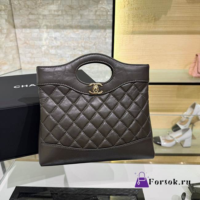 Fortok Chanel 31 Mini Shopping Bag Shiny Crumpled Calfskin & Gold-Tone Metal AS4133 Dark Brown 22x23x5.5cm - 1