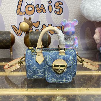 Fortok Louis Vuitton Nano Speedy Handbag Blue Denim M82950 16x10x7.5cm