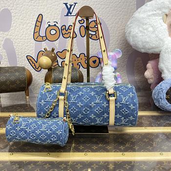 Fortok Louis Vuitton Papillon Handbag Blue Denim M46830 27x11x13cm