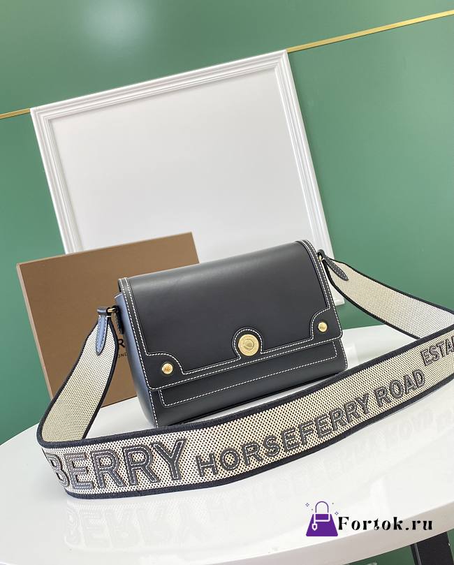 Fortok Burberry Leather Note Crossbody Bag Black 25x8.5x18cm - 1