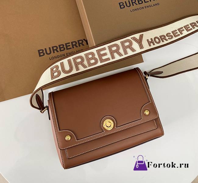 Fortok Burberry Leather Note Crossbody Bag Brown 25x8.5x18cm - 1