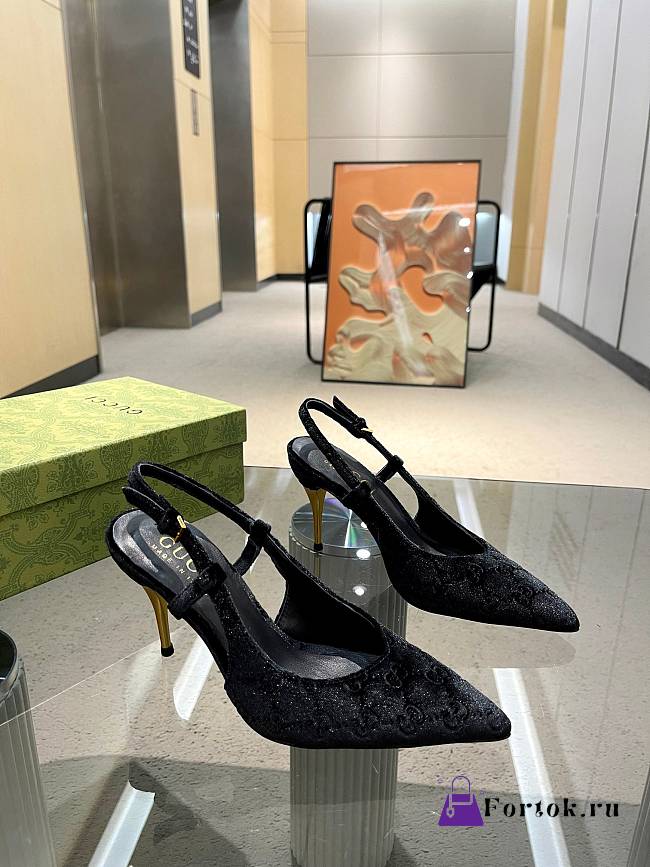 Fortok Gucci GG Velvet Slingback Pumps in Black - 1