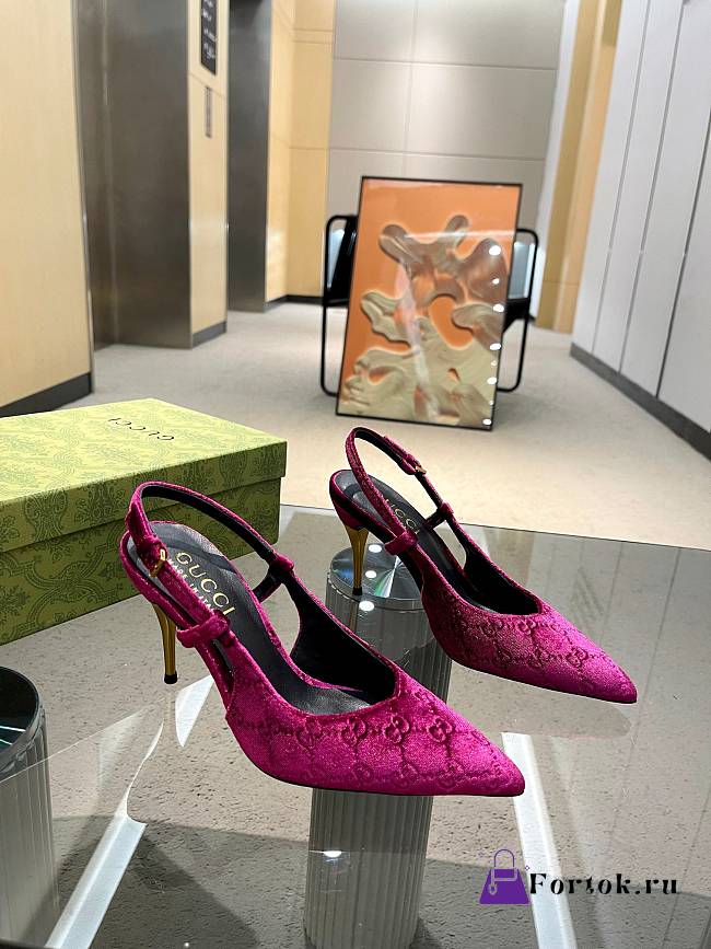Fortok Gucci GG Velvet Slingback Pumps in Pink - 1