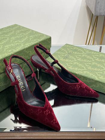 Fortok Gucci GG Velvet Slingback Pumps in Burgundy