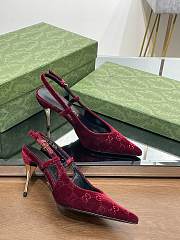 Fortok Gucci GG Velvet Slingback Pumps in Burgundy - 4