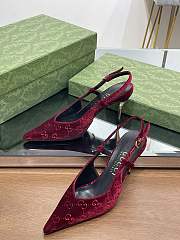 Fortok Gucci GG Velvet Slingback Pumps in Burgundy - 6