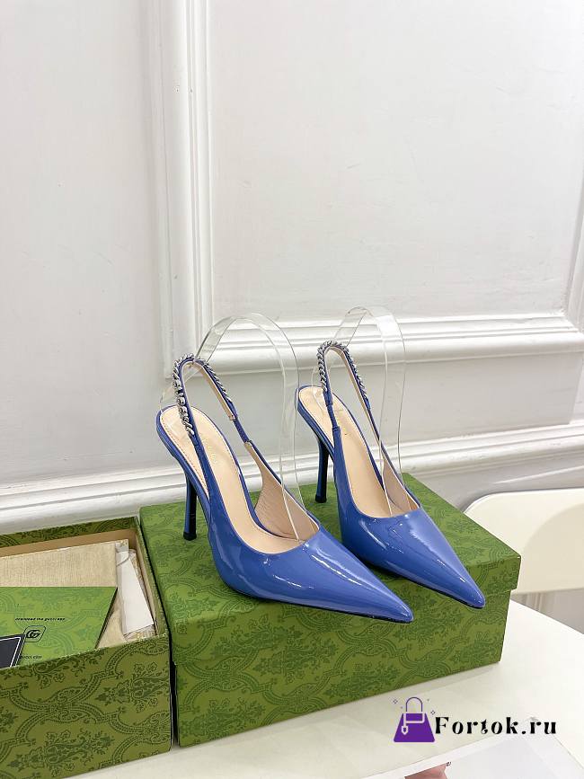 Fortok Gucci 24SS Patent Leather High Heels in Blue - 1