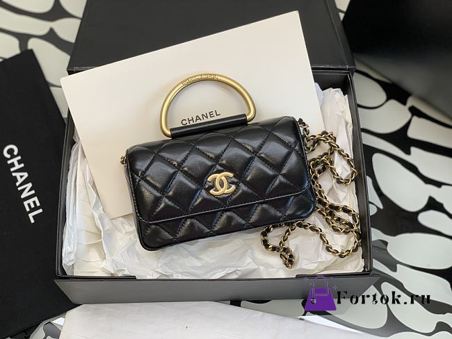 Fortok Chanel 23B Metal-Handle Bag Black 17.2x9x3.5cm - 1