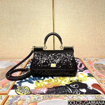 Fortok Dolce & Gabbana Black Sequin Miss Sicily Top Handle Bag 18x11x6cm