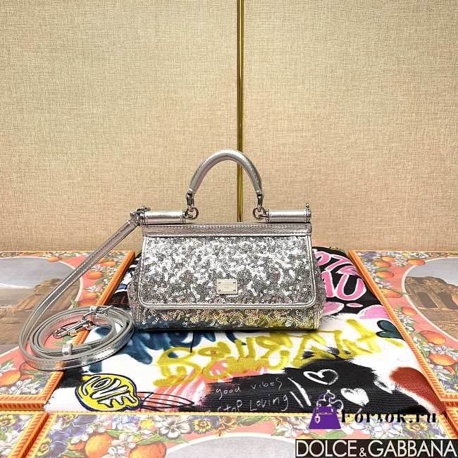 Fortok Dolce & Gabbana Silver Sequin Miss Sicily Top Handle Bag 18x11x6cm - 1