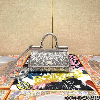 Fortok Dolce & Gabbana Silver Sequin Miss Sicily Top Handle Bag 18x11x6cm