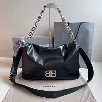 Fortok Balenciaga BB Soft Small Shoulder Bag Silver Buckle 35x24cm