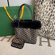 Fortok Goyardine Rabbit Rex Fur Reversible Mini Tote Bag Black 20cm - 1