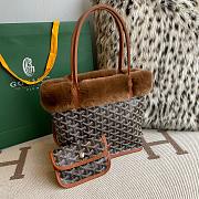 Fortok Goyardine Rabbit Rex Fur Reversible Mini Tote Bag Brown 20cm - 1