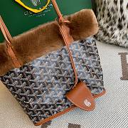 Fortok Goyardine Rabbit Rex Fur Reversible Mini Tote Bag Brown 20cm - 6