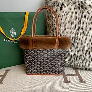 Fortok Goyardine Rabbit Rex Fur Reversible Mini Tote Bag Brown 20cm - 2