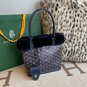 Fortok Goyardine Rabbit Rex Fur Reversible Mini Tote Bag Dark Blue 20cm - 1
