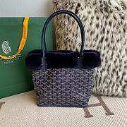 Fortok Goyardine Rabbit Rex Fur Reversible Mini Tote Bag Dark Blue 20cm - 3