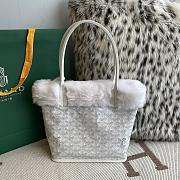 Fortok Goyardine Rabbit Rex Fur Reversible Mini Tote Bag White 20cm - 4