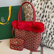 Fortok Goyardine Rabbit Rex Fur Reversible Mini Tote Bag Red 20cm - 1