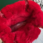 Fortok Goyardine Rabbit Rex Fur Reversible Mini Tote Bag Red 20cm - 6