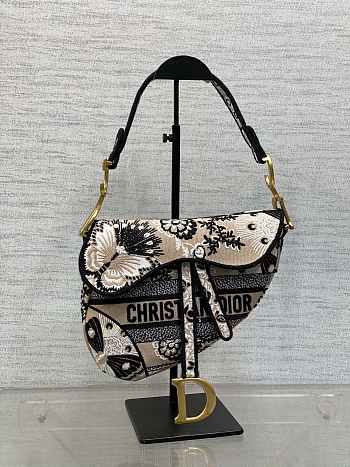 Fortok Dior Beige Butterfly Bandana Emroidery Saddle Bag 25cm