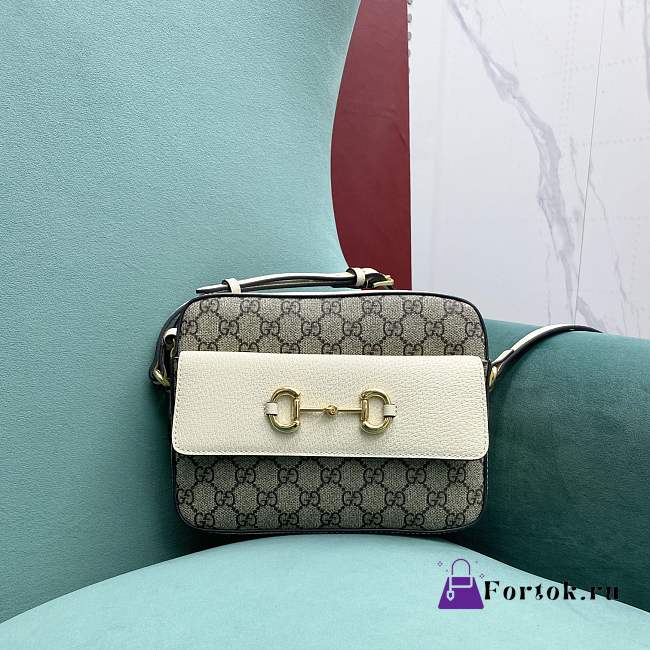 Fortok Gucci Horsebit 1955 Crossbody Bag In White 645454 23x17x6cm - 1