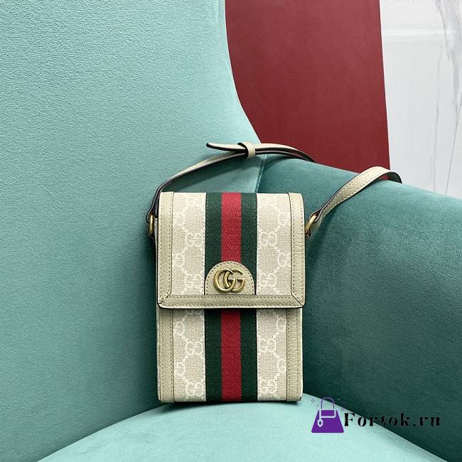 Fortok Gucci Canvas Ophidia GG Mini Bag in White 496056 11.5x5x17cm - 1