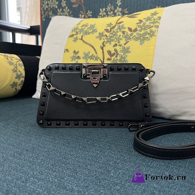 Fortok Valentino Garavani Rockstud Leather Clutch Bag Black 28cm - 1