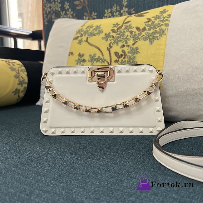 Fortok Valentino Garavani Rockstud Leather Clutch Bag White 28cm - 1