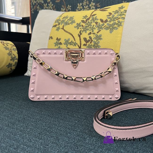 Fortok Valentino Garavani Rockstud Leather Clutch Bag Light Pink 28cm - 1
