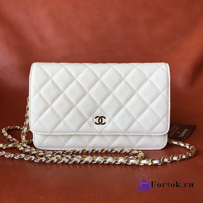 Fortok Chanel Classic Woc Caviar Leather Bag White 20x13x3cm - 1