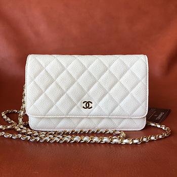 Fortok Chanel Classic Woc Caviar Leather Bag White 20x13x3cm