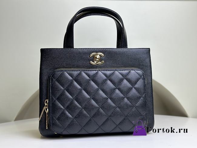Fortok Chanel Small Shopping 2way Hand Shoulder Bag Caviar Skin Black 26x20x13cm - 1