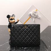 Fortok Chanel Quilted Black Lambskin Leather CC Logo Pouch 27x18cm - 1