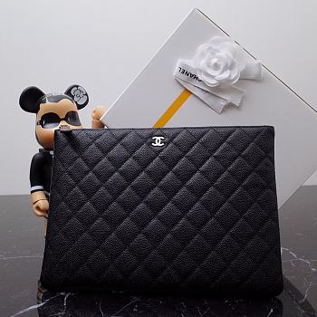 Fortok Chanel Black Caviar Leather Clutch 29x20cm