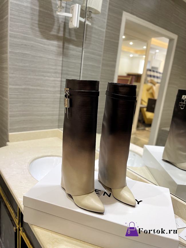 Fortok Givenchy Box Calfskin Shark Lock Pant Boots 38 Brown Beige - 1