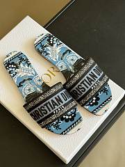 Fortok Dior Dway Slides Denim Blue Multicolor Embroidered Cotton With Butterfly Bandana Motif - 1