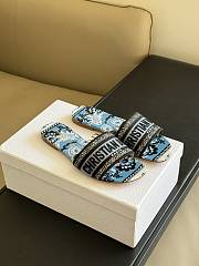 Fortok Dior Dway Slides Denim Blue Multicolor Embroidered Cotton With Butterfly Bandana Motif - 6