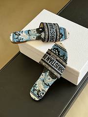 Fortok Dior Dway Slides Denim Blue Multicolor Embroidered Cotton With Butterfly Bandana Motif - 5