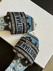 Fortok Dior Dway Slides Denim Blue Multicolor Embroidered Cotton With Butterfly Bandana Motif - 3