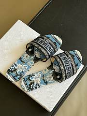 Fortok Dior Dway Slides Denim Blue Multicolor Embroidered Cotton With Butterfly Bandana Motif - 4